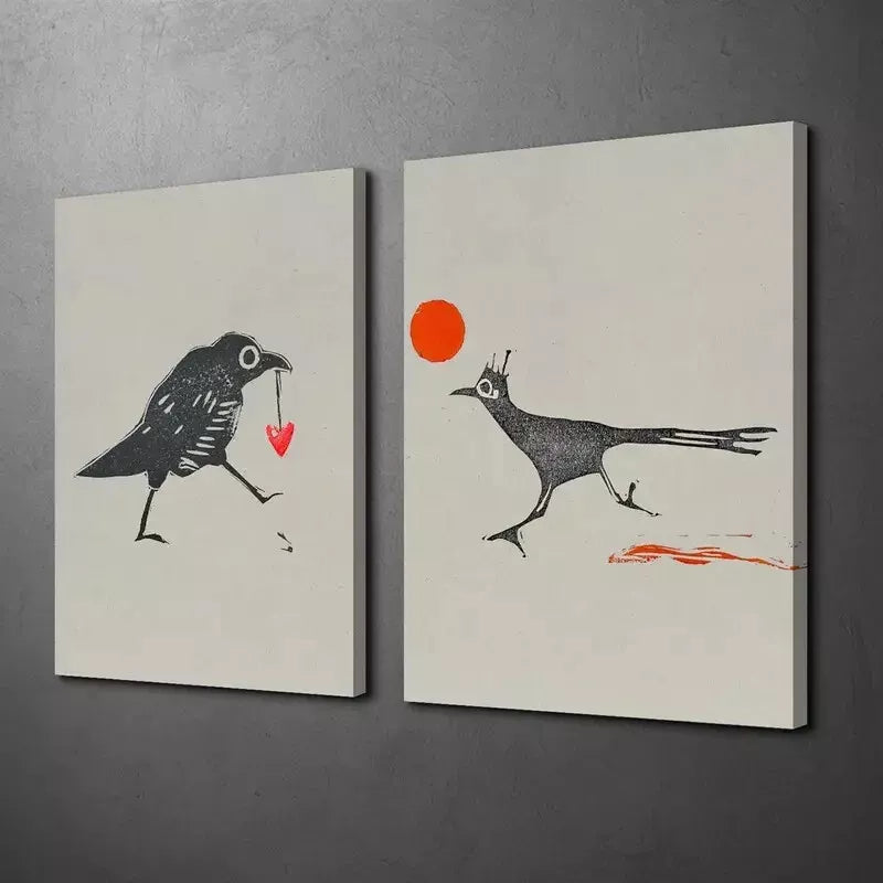 2pcs Decorative Painting, Raptor, Sun, Stolen Heart, Minimalism Canvas Framed 50x75cm - High Quality Print 100% Australian Made Wall Canvas Ready to Hang
