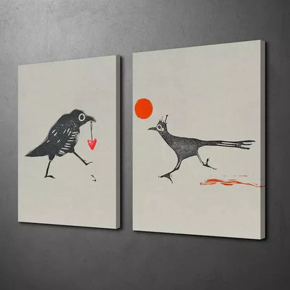 2pcs Decorative Painting, Raptor, Sun, Stolen Heart, Minimalism Canvas Framed 50x75cm - High Quality Print 100% Australian Made Wall Canvas Ready to Hang