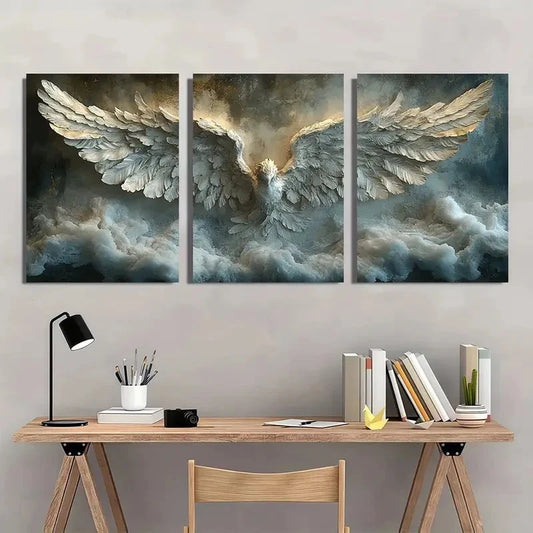 3pcs Angel Wings Abstract Vintage Style Wall Art Set Canvas Framed 40x60cm - High Quality Print 100% Australian Made Wall Canvas Ready to Hang