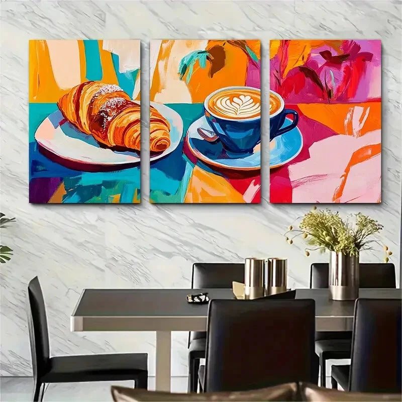 3pcs Colorful Contemporary Vibrant Coffee Metal Print Ready to Hang Art