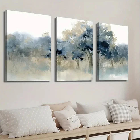 3pcs Indigo and Beige Forest Landscape Wall Art Set Canvas Unframed - High Quality Print 100% Australian Made Wall Canvas