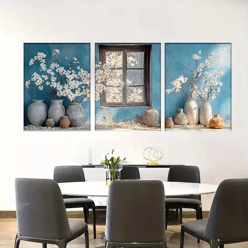 3pcs White Blossom Flowers-Vintage Floral Wall Art Set Canvas Framed 60x90cm - High Quality Print 100% Australian Made Wall Canvas