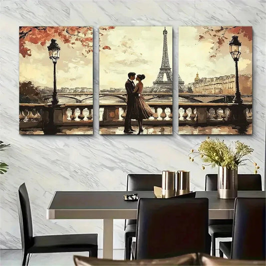 3pcs Vintage Paris Eiffel Tower Romantic Metal Print Ready to Hang Art