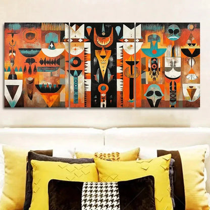 3pcs African Center Abstract Metal Print Ready to Hang Art
