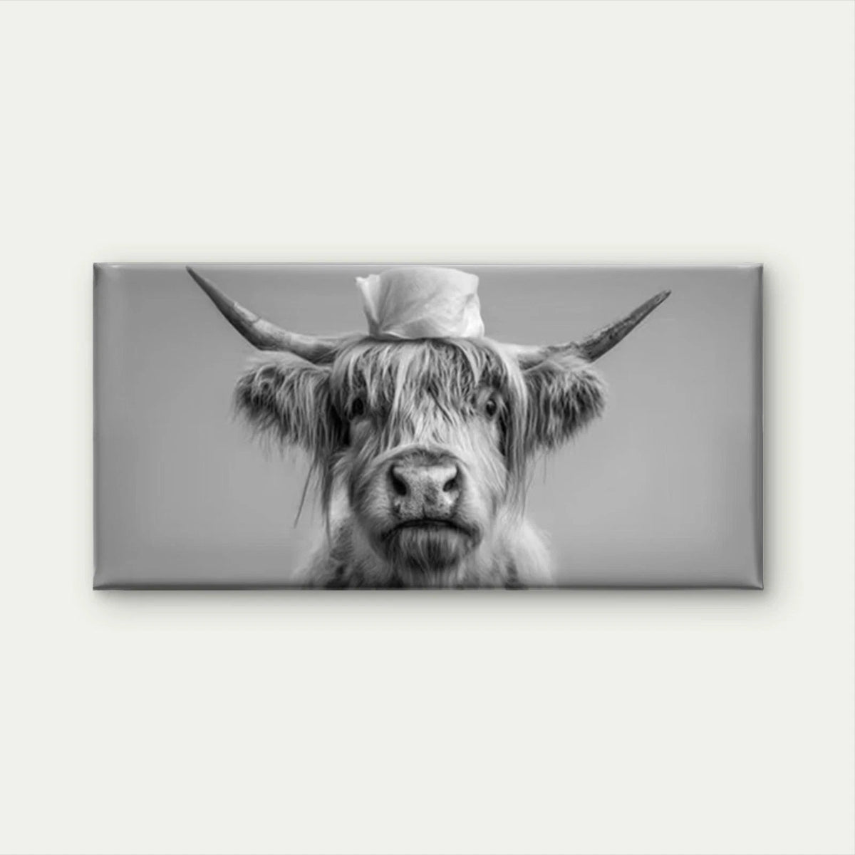 Black and White Scottish Cow Wall Art Canvas Office Home Room Framed 120x60cm