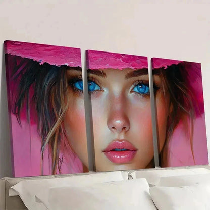 3pcs Abstract Girl Pink & Blue ART Wall Art Set Canvas Framed 40x60cm - High Quality Print 100% Australian Made Wall Canvas Ready to Hang