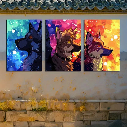 3pcs Dogs Heads in Vibrant Background Design Metal Print Ready to Hang Art