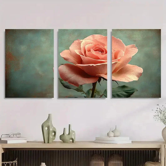 3pcs Pink Rose Floral Romantic Metal Print Ready to Hang Art