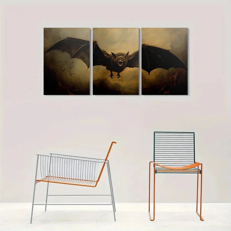 3pcs Halloween & Gothic Spooky Bat Metal Print Ready to Hang Art
