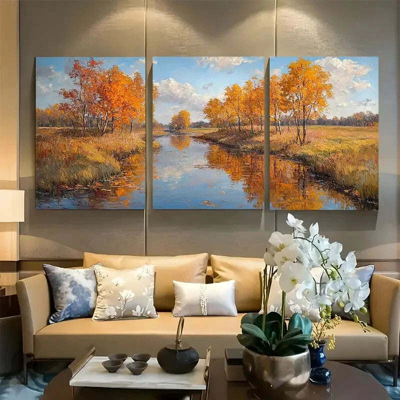 3pcs Quiet Creek In Autumn Metal Print Ready to Hang Art