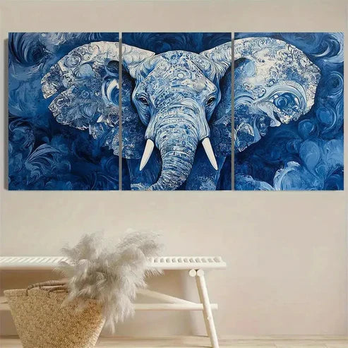 3pcs Blue Elephant Wall Art Set Canvas Unframed - High Quality Print 100% Australian Made Wall Canvas