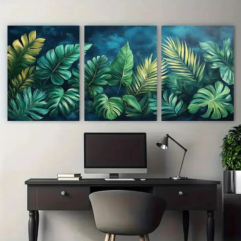 3pcs Deep Green Tropical Leaves Wall Art Set Canvas Unframed - High Quality Print 100% Australian Made Wall Canvas