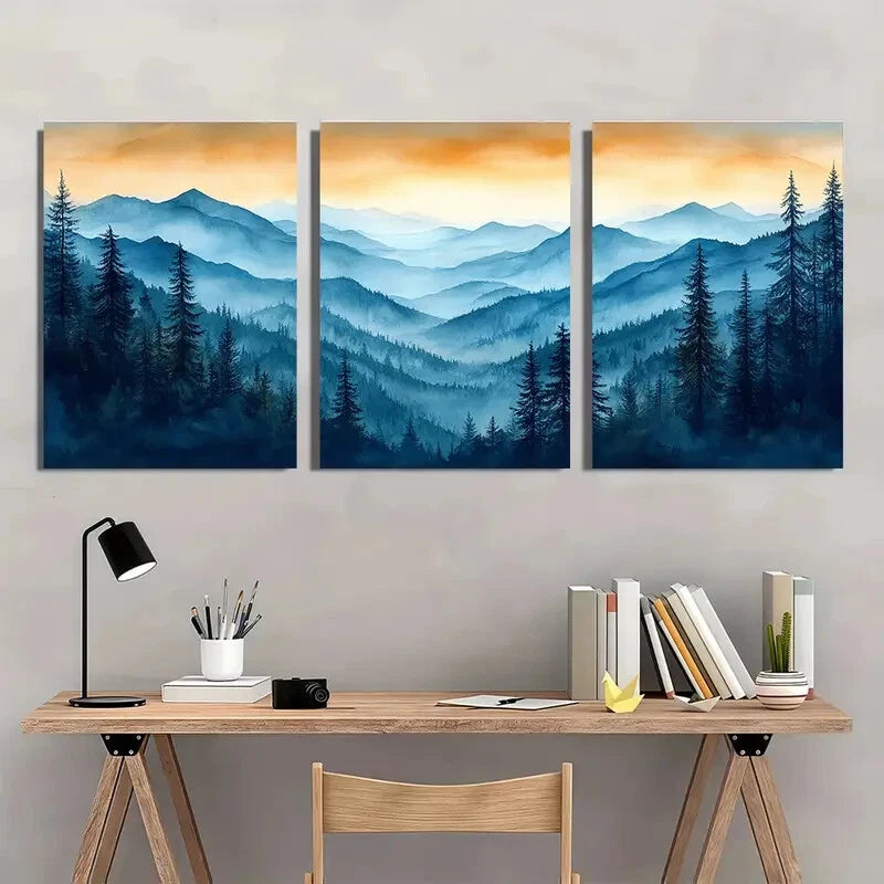 3pcs Appalachian Mountains Sunset Landscape Metal Print Ready to Hang Art