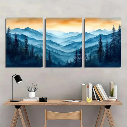 3pcs Appalachian Mountains Sunset Landscape Metal Print Ready to Hang Art