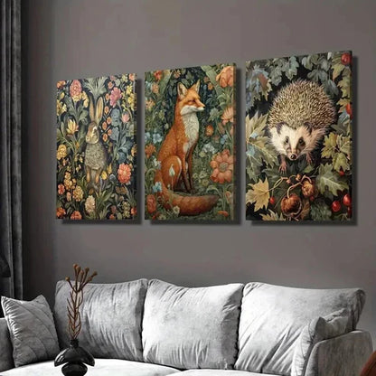 3pcs Bunny Fox Hedgehog with Flowers Wall Art Set Canvas Unframed - High Quality Print 100% Australian Made Wall Canvas
