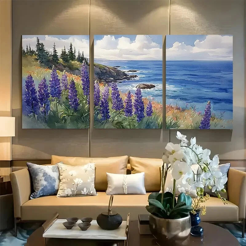 3pcs Maine Seaside Lupine Metal Print Ready to Hang Art