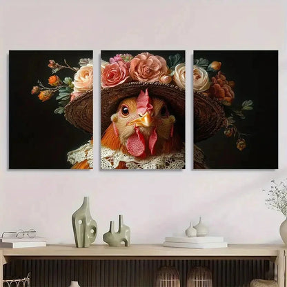 3pcs Bohemian Floral Hat & Lace Collar Metal Print Ready to Hang Art