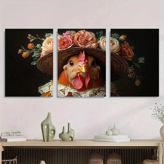 3pcs Bohemian Floral Hat & Lace Collar Metal Print Ready to Hang Art