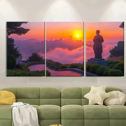 3pcs Street Sunrise DT Wall Art Set Canvas Framed 50x70cm - High Quality Print 100% Australian Made Wall Canvas Ready to Hang