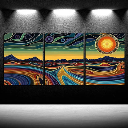 3pcs Vibrant Mountains and Sunset Design Metal Print Ready to Hang Art
