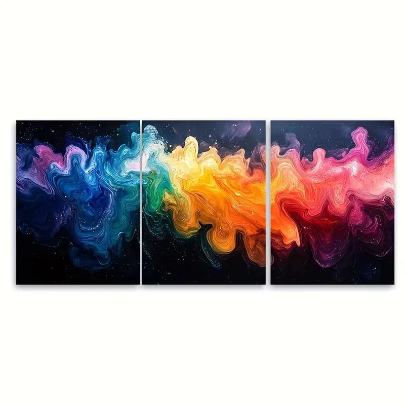 3pcs Rainbow Marbling Abstract Metal Print Ready to Hang Art