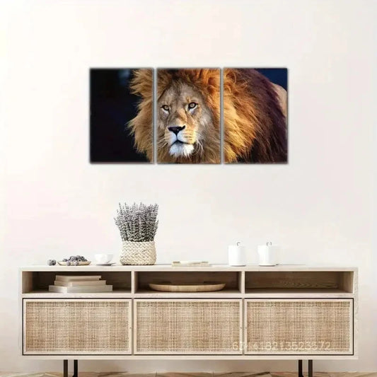 3pcs Lion Art Wild Animal Portrait Metal Print Ready to Hang Art