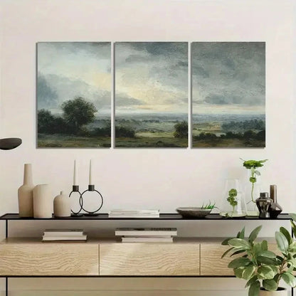 3pcs Muted Color Landscape Paintings Metal Print Ready to Hang Art