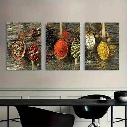 3pcs Golden Inlays Copper Turmeric Cumin Star Metal Print Ready to Hang Art