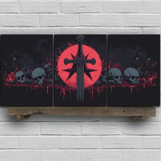 3pcs Ancient Swords & Skeletons Metal Print Ready to Hang Art