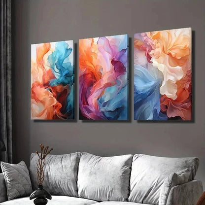 3pcs Abstract Colorful Smoke Designs Wall Art Set Canvas Framed 40x60cm - High Quality Print 100% Australian Made Wall Canvas Ready to Hang