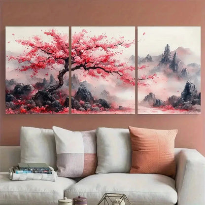 3pcs Elegant Sakura Blossom Watercolor Abstract Metal Print Ready to Hang Art