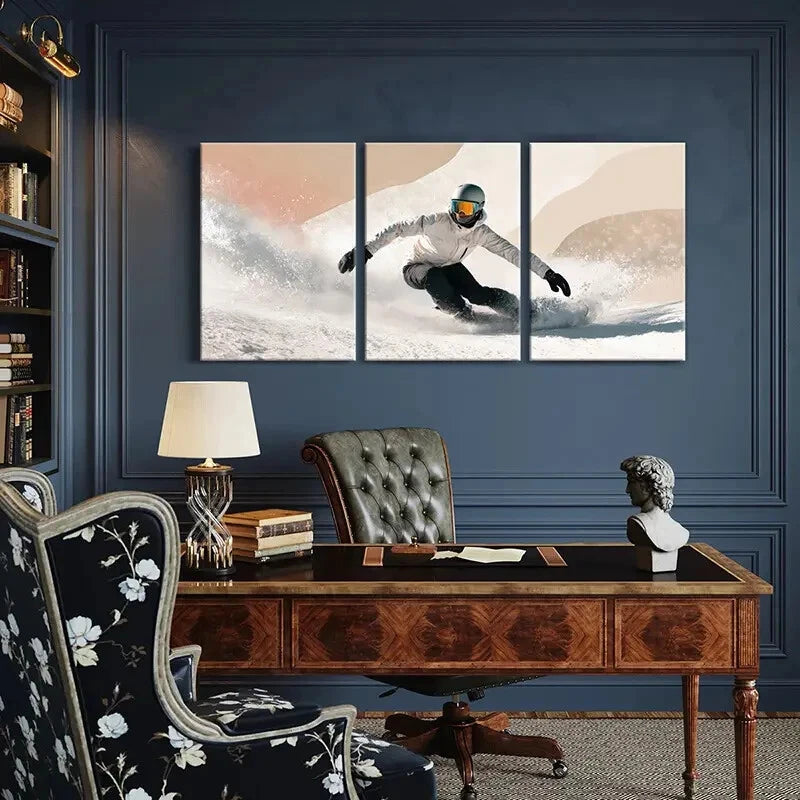 3pcs Snowboard Action Scene with Dynamic Movement Metal Print Ready to Hang Art