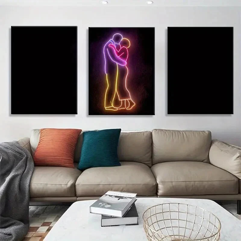 3pcs Neon Love Couple Modern Romantic Decor Metal Print Ready to Hang Art