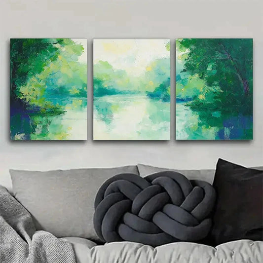 3pcs Fresh Forest Secret - Green Lake Scenery Metal Print Ready to Hang Art