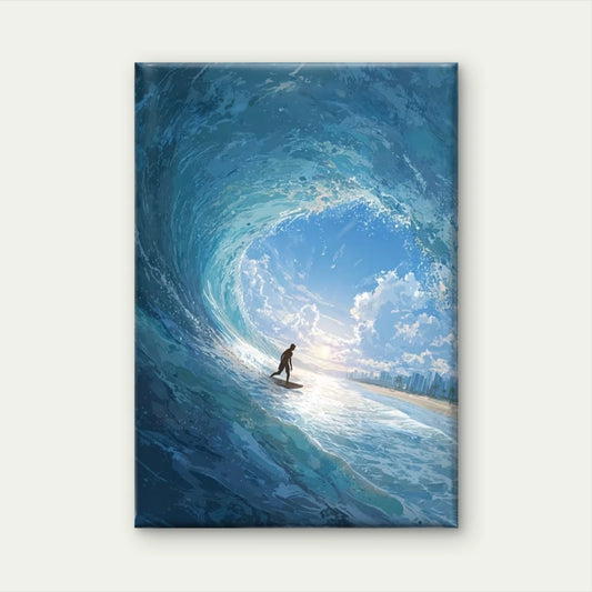 Ocean Wave Scene with Surfer Riding a Wave  60x90cm Metal Print Ready to Hang