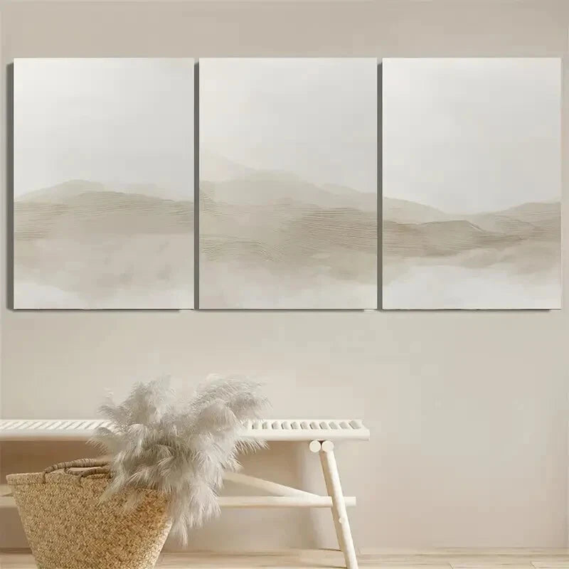 3pcs Taupe Pale Color Rolling Hill Minimalist Metal Print Ready to Hang Art