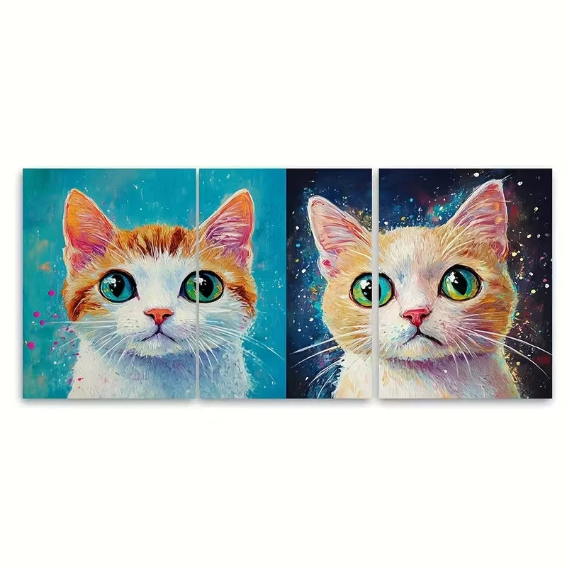 3pcs Naive Style Painting with Ginger & White Cats Metal Print Ready to Hang Art