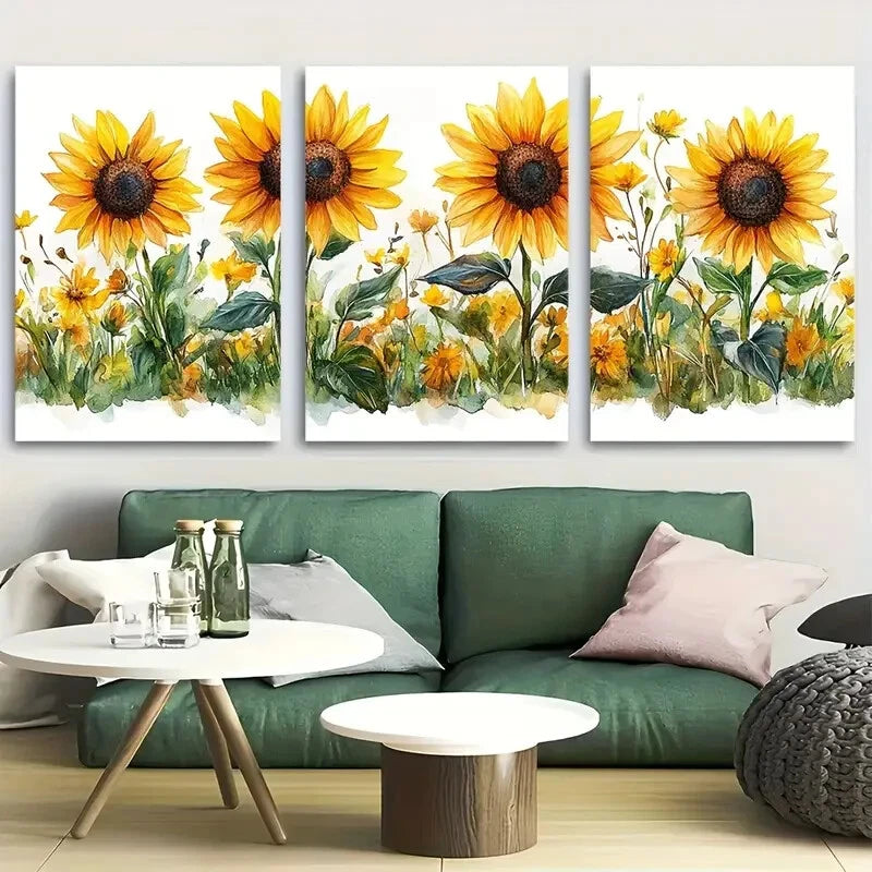 3pcs Sunflowers Floral Watercolor Metal Print Ready to Hang Art