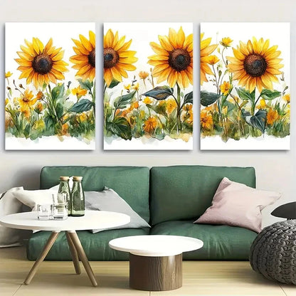 3pcs Sunflowers Floral Watercolor Metal Print Ready to Hang Art