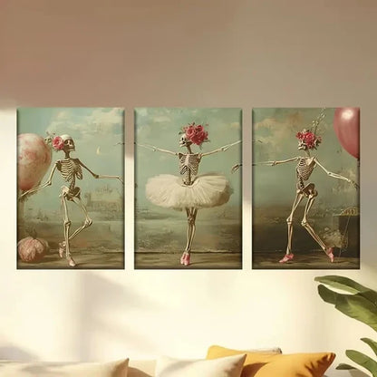 3pcs Dancing Skeleton Ballet Dancers Wall Art Canvas Unframed - High Quality Print 100% Australian Made Wall Canvas