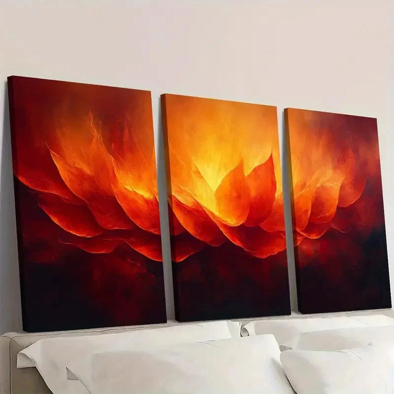 3pcs Red, Orange, Yellow, Black  Dynamic Fire  Wall Art Set Canvas Framed 40x60cm - High Quality Print 100% Australian Made Wall Canvas Ready to Hang