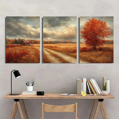 3pcs Vintage Rustic Autumn Landscape Scenery Metal Print Ready to Hang Art