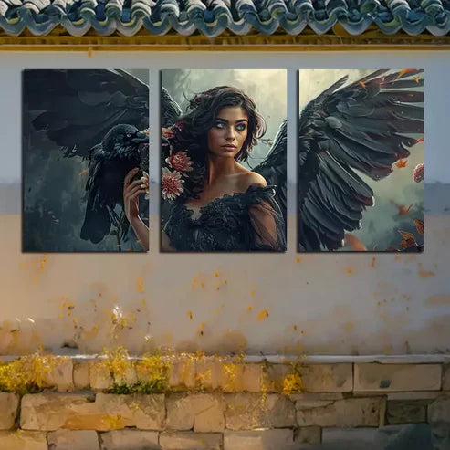 3pcs Crow On An Angles' Shoulder Art Canvas Unframed - High Quality Print 100% Australian Made Wall Canvas