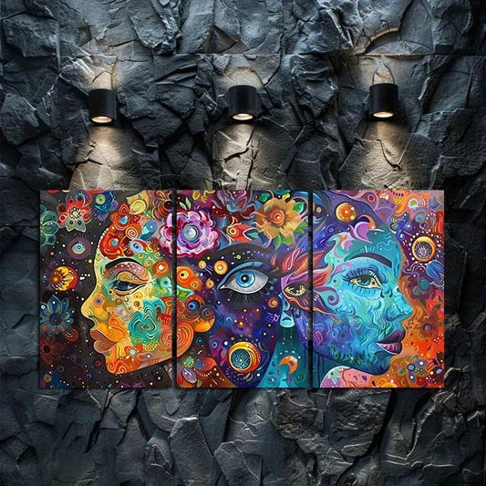 3pcs Surreal Portraits with Vibrant Colors Metal Print Ready to Hang Art