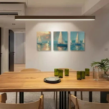 3pcs Sailboats Water Sky Canvas Framed 60x90cm - High Quality Print 100% Australian Made Wall Canvas Ready to Hang