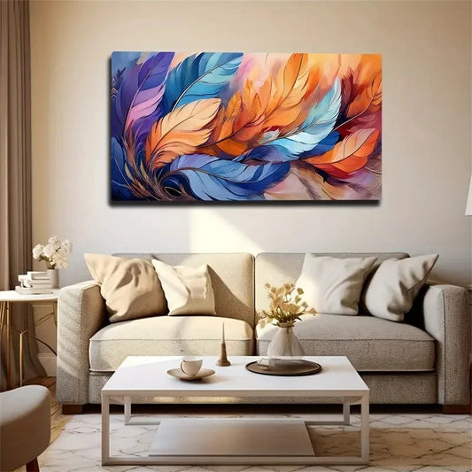 Colorful Layered Feather Wall Art Canvas Office Home Room Framed 120x60cm