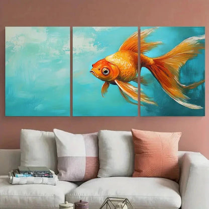 3pcs Goldfish with Blue Background Design Metal Print Ready to Hang Art