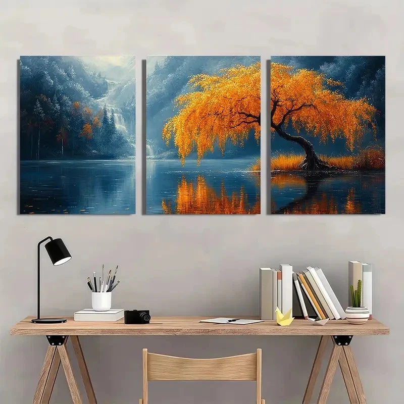 3pcs Willow Tree by The Lake Wall Art Set Canvas Framed 40x60cm - High Quality Print 100% Australian Made Wall Canvas Ready to Hang
