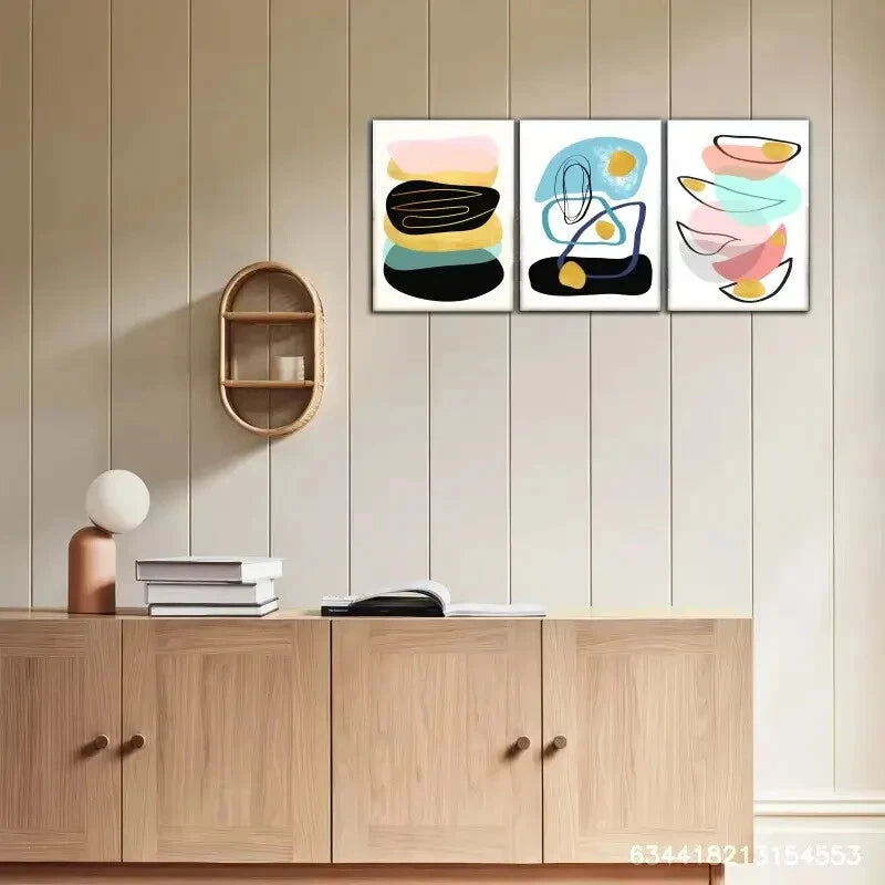 3pcs Geometric Patterns And Lines Decorate Metal Print Ready to Hang Art