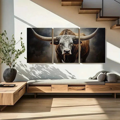 3pcs Rustic Longhorn Bull Farmhouse Style Metal Print Ready to Hang Art